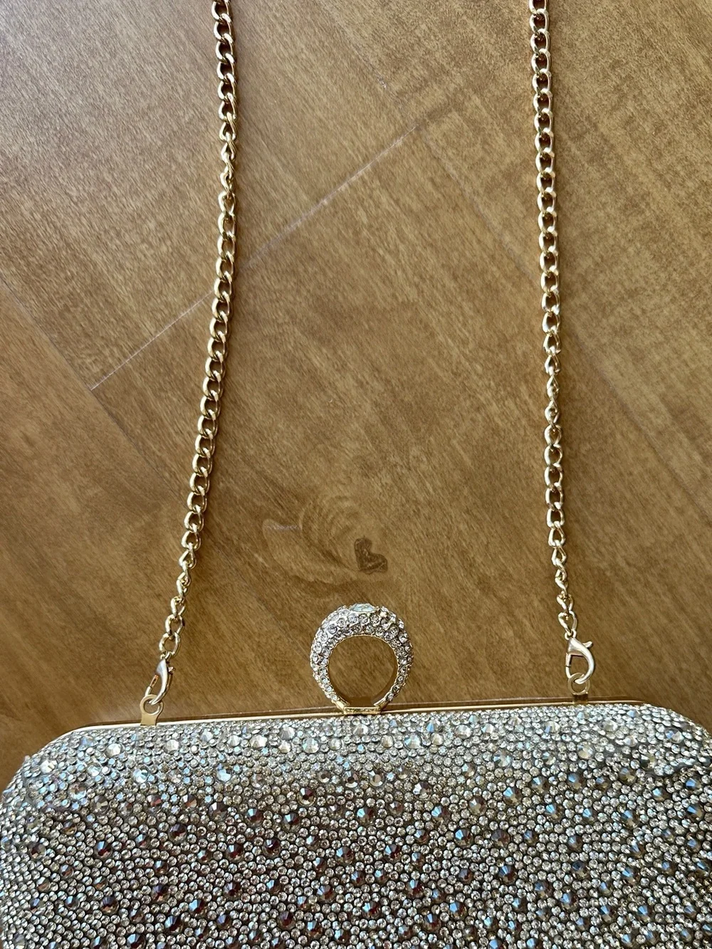 House of Harlow 1960 Champagne Gold Rhinestone Clutch/Chain Crossbody Bag